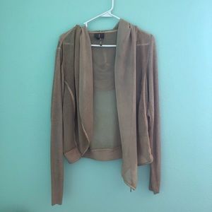 Sheer tan jacket/sweater. Barley worn!